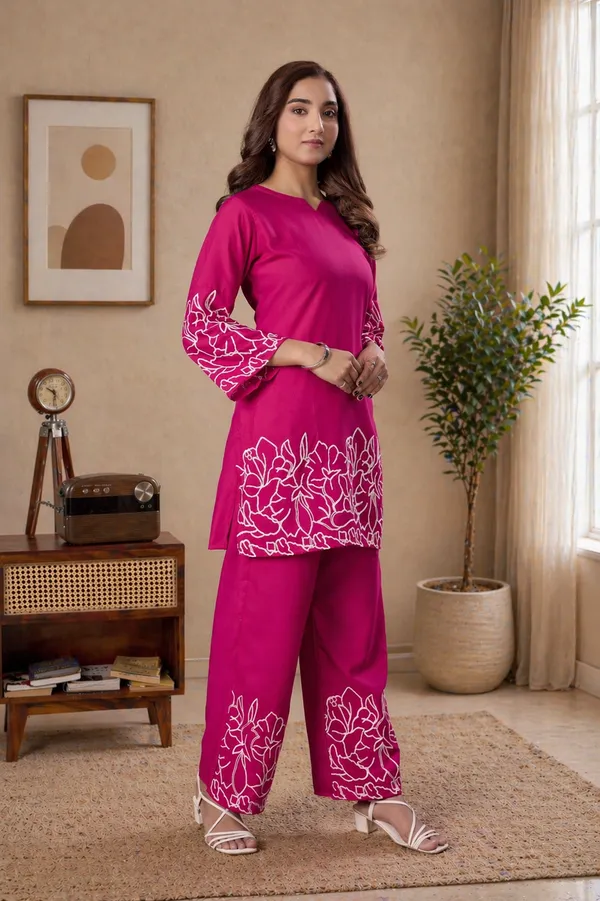 Women_Floral_Embrodery_Print_Pink_Kurta_Palazzo_Co-Ord_Set_|_Stylish_Ethnic_Lounge_Wear_Outfit