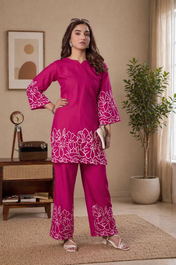 Women_Floral_Embrodery_Print_Pink_Kurta_Palazzo_Co-Ord_Set_|_Stylish_Ethnic_Lounge_Wear_Outfit