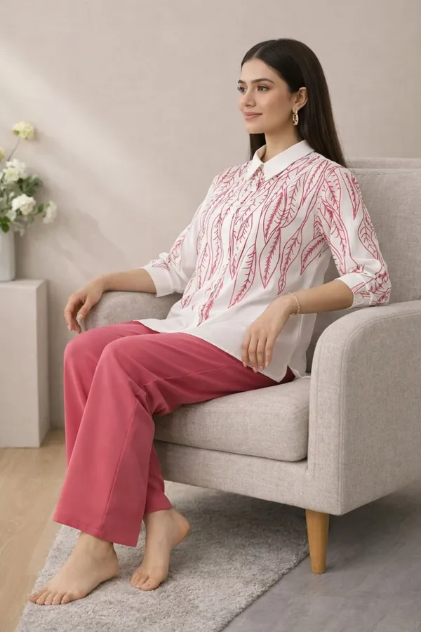White_&_Pink_Stylish_Printed_Poly_Rayon_Co-Ord_Set_For_Women