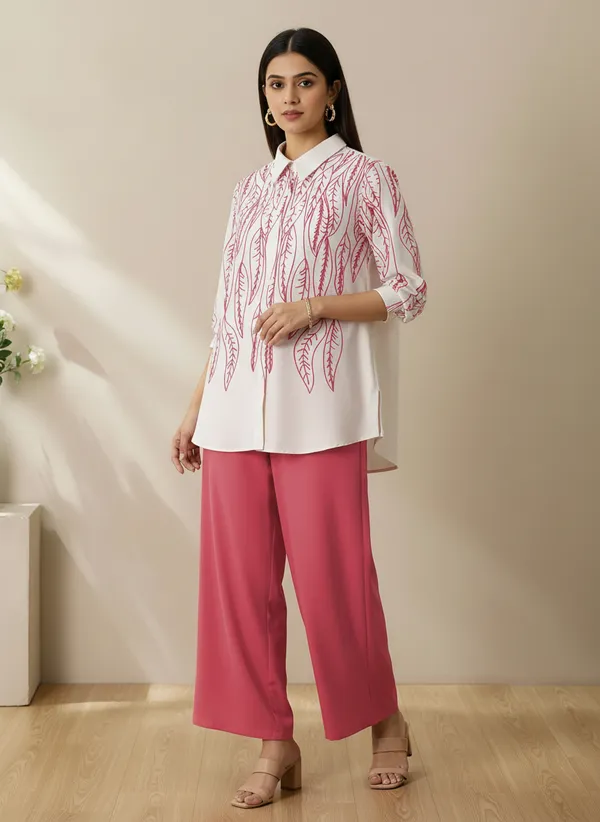 White_&_Pink_Stylish_Printed_Poly_Rayon_Co-Ord_Set_For_Women