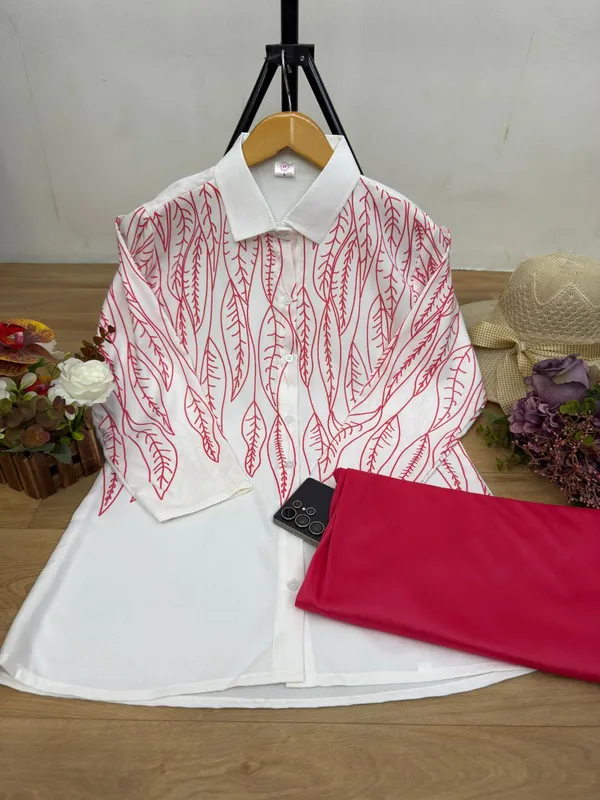 White_&_Pink_Stylish_Printed_Poly_Rayon_Co-Ord_Set_For_Women