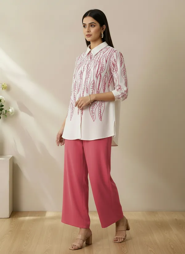 White_&_Pink_Stylish_Printed_Poly_Rayon_Co-Ord_Set_For_Women