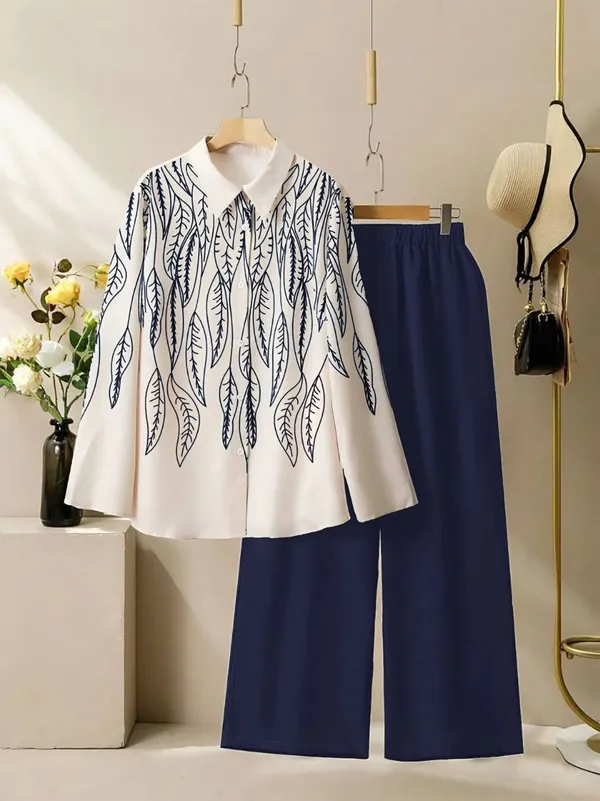 White_&_Blue_Stylish_Printed_Poly_Rayon_Co-Ord_Set_For_Women