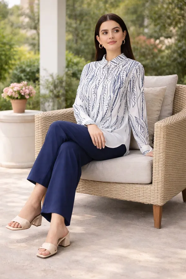 White_&_Blue_Stylish_Printed_Poly_Rayon_Co-Ord_Set_For_Women