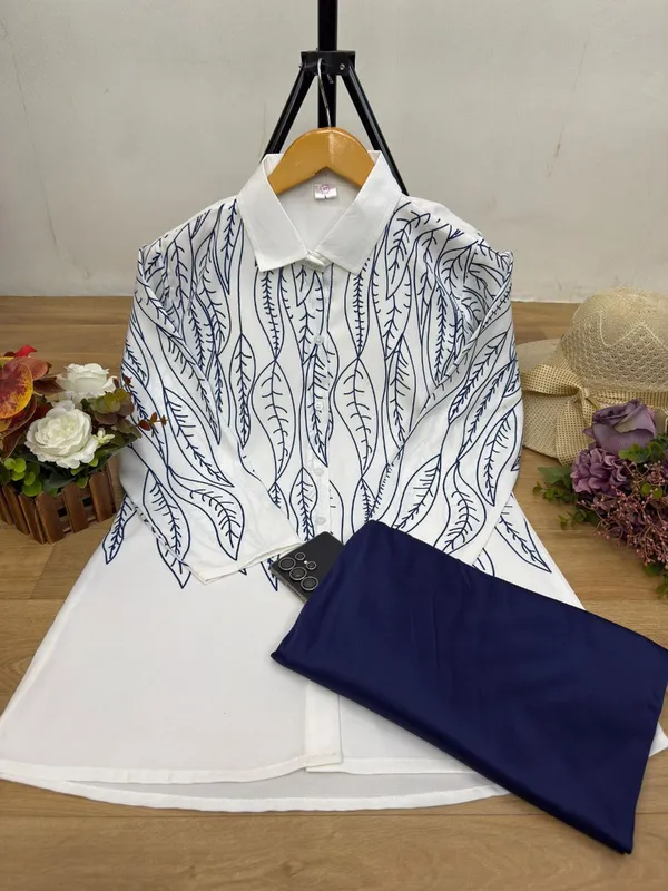 White_&_Blue_Stylish_Printed_Poly_Rayon_Co-Ord_Set_For_Women