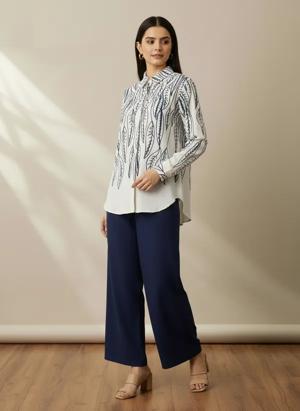 White_&_Blue_Stylish_Printed_Poly_Rayon_Co-Ord_Set_For_Women