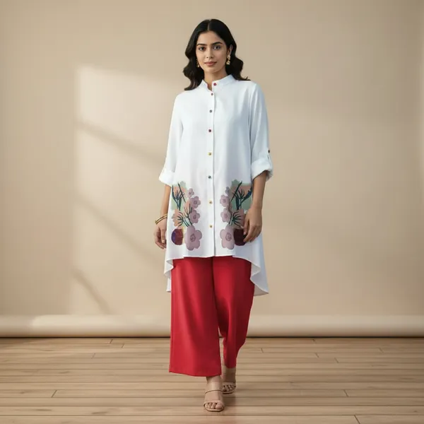 White_&_Pink_Stylish_Floral_Printed_Poly_Rayon_Co-Ord_Set_For_Women