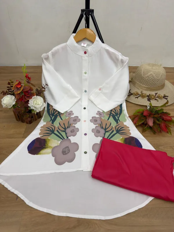 White_&_Pink_Stylish_Floral_Printed_Poly_Rayon_Co-Ord_Set_For_Women