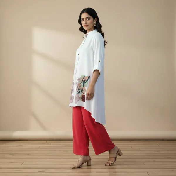 White_&_Pink_Stylish_Floral_Printed_Poly_Rayon_Co-Ord_Set_For_Women