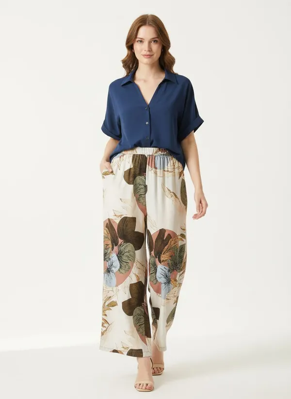 Navy_Blue_Paisley_Printed_Short_Sleeves_Shirt_&_Wide-Leg_Pant_Rayon_Co-Ord_Set_For_Women