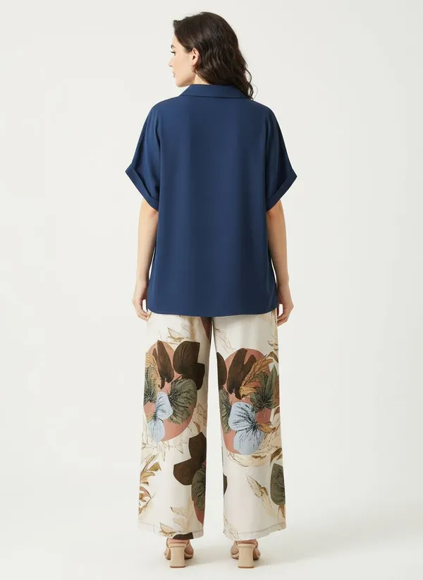 Navy_Blue_Paisley_Printed_Short_Sleeves_Shirt_&_Wide-Leg_Pant_Rayon_Co-Ord_Set_For_Women