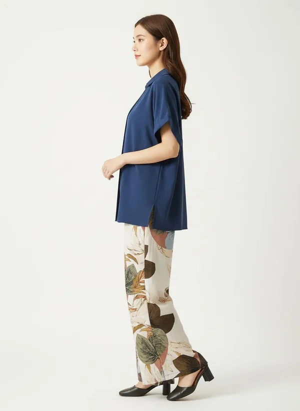 Navy_Blue_Paisley_Printed_Short_Sleeves_Shirt_&_Wide-Leg_Pant_Rayon_Co-Ord_Set_For_Women