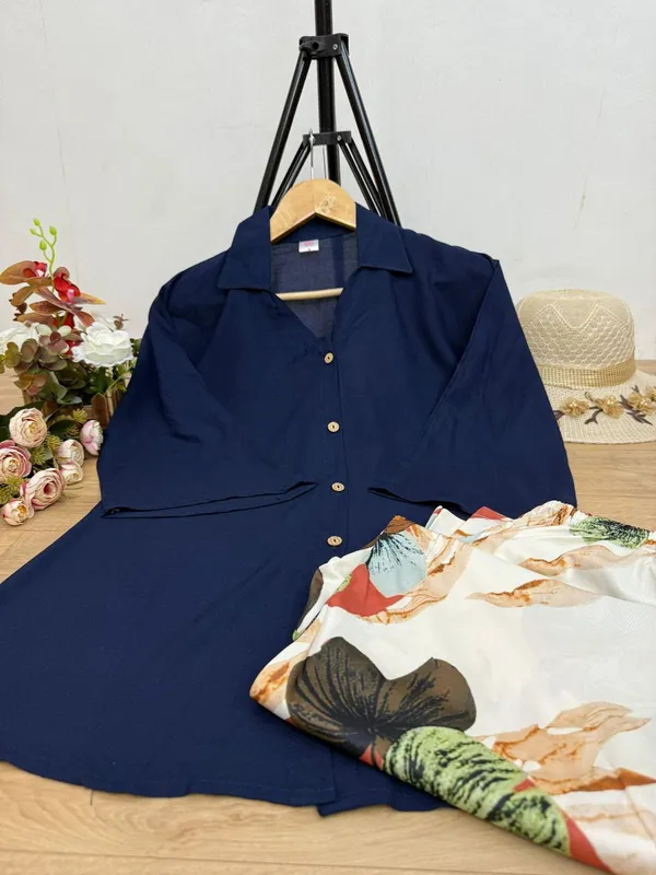 Navy_Blue_Paisley_Printed_Short_Sleeves_Shirt_&_Wide-Leg_Pant_Rayon_Co-Ord_Set_For_Women