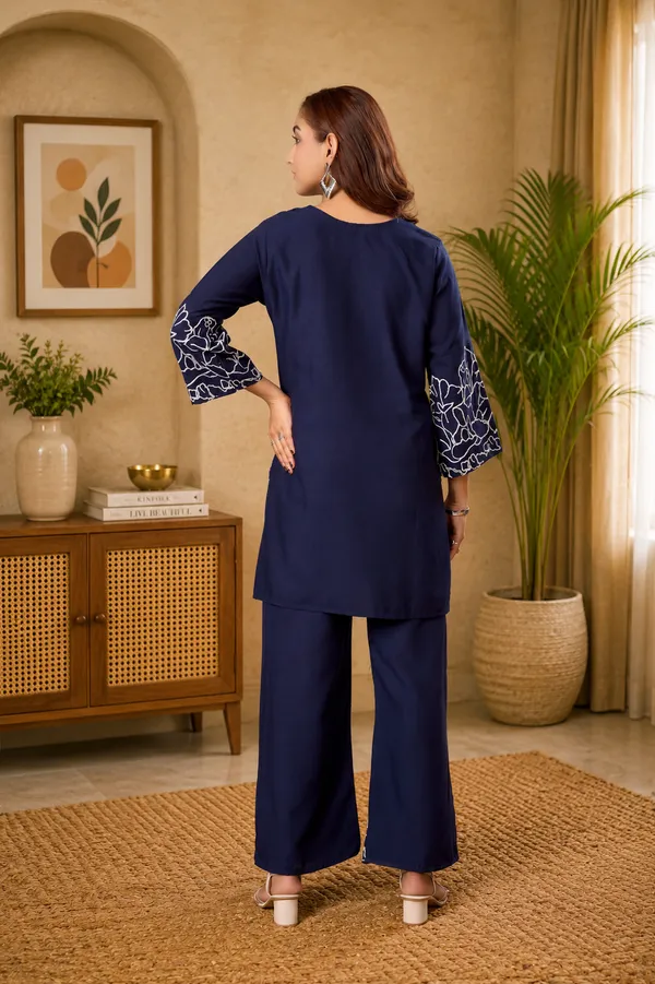 Women_Floral_Embrodery_Print_Neavy_Blue_Kurta_Palazzo_Co-Ord_Set_|_Stylish_Ethnic_Lounge_Wear_Outfit