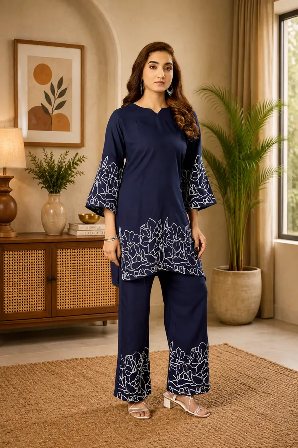 Women_Floral_Embrodery_Print_Neavy_Blue_Kurta_Palazzo_Co-Ord_Set_|_Stylish_Ethnic_Lounge_Wear_Outfit