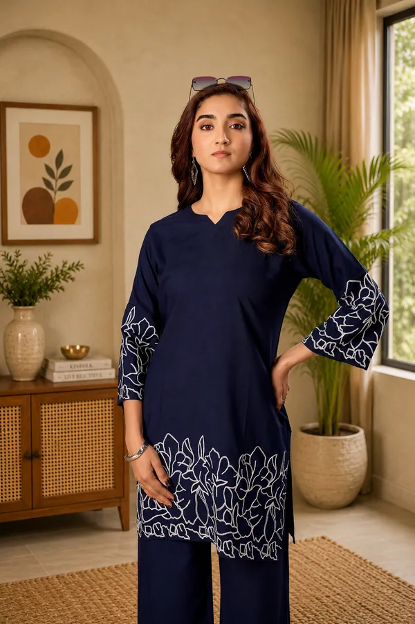 Women_Floral_Embrodery_Print_Neavy_Blue_Kurta_Palazzo_Co-Ord_Set_|_Stylish_Ethnic_Lounge_Wear_Outfit
