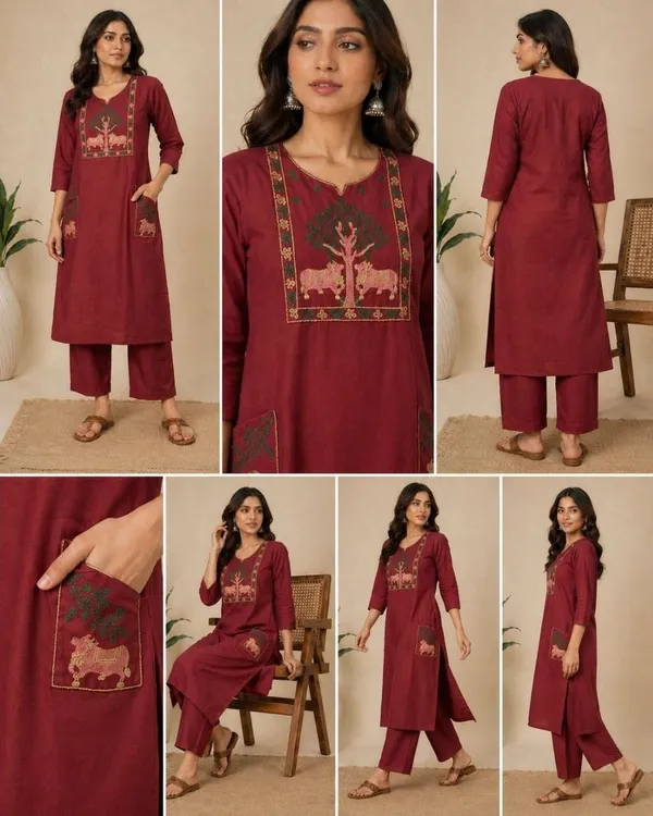 Women's_Maroon_Printed_Straight_Kurta_with_Pant_Set
