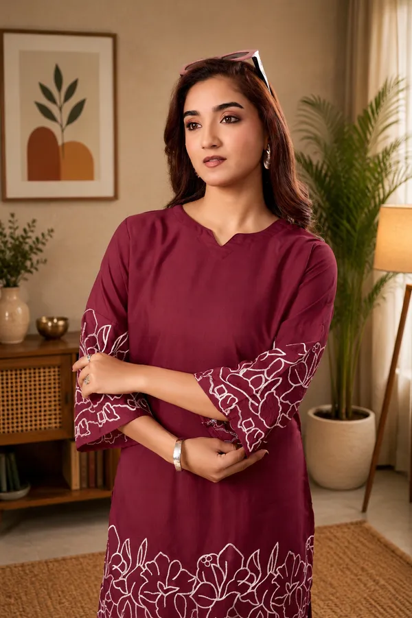 Women_Floral_Embrodery_Print_Maroon_Kurta_Palazzo_Co-Ord_Set_|_Stylish_Ethnic_Lounge_Wear_Outfit