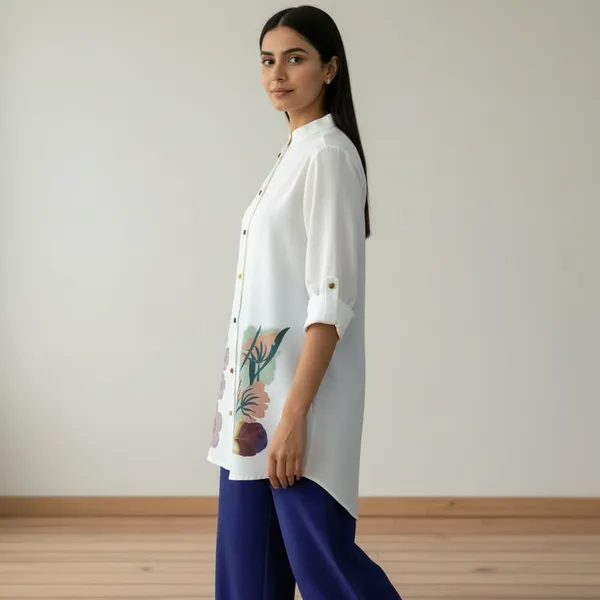 White_&_Blue_Stylish_Floral_Printed_Poly_Rayon_Co-Ord_Set_For_Women