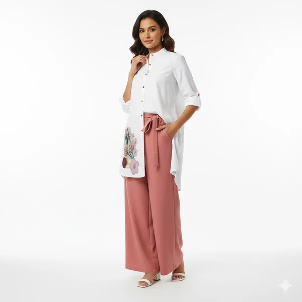 White_&_Rust_Stylish_Floral_Printed_Poly_Rayon_Co-Ord_Set_For_Women