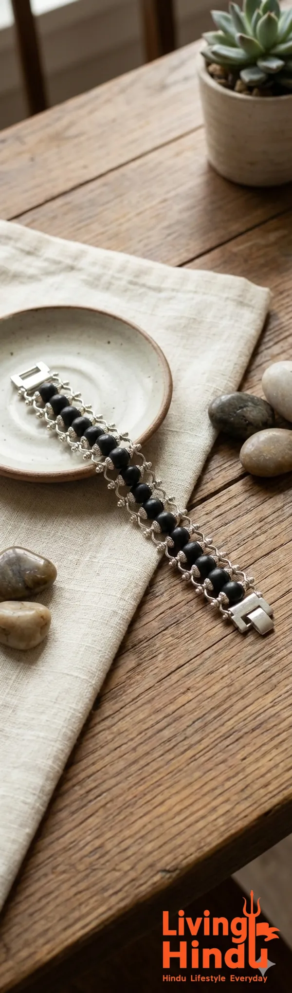 Silver_Plated_Karungali_Double_Link_Bracelet_|_Grounding_Energy,_Protection_&_Balance