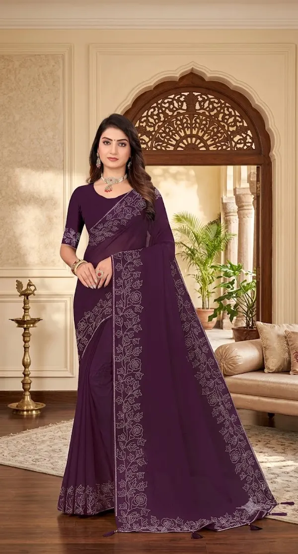 Genral_Self_Design_Bollywood_Georgette_Saree_(Magenta)