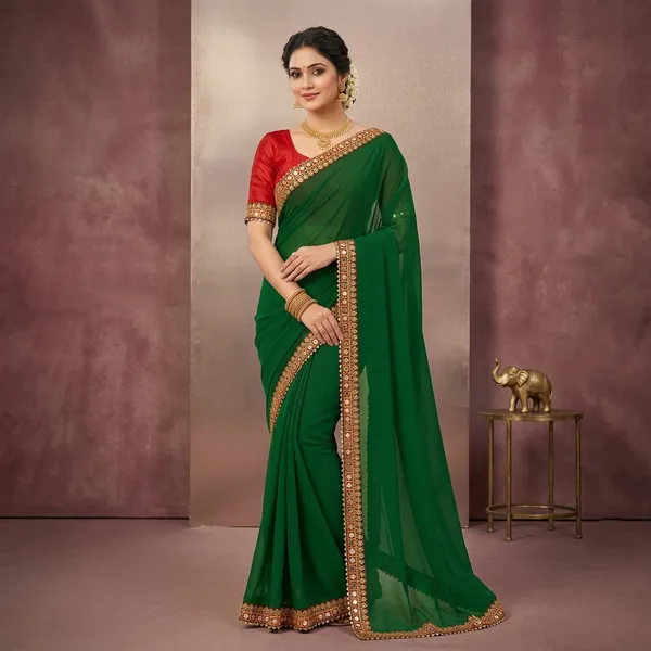 Mirror_Fancy_Lace_Saree_Solid/Plain_Bollywood_Georgette_Saree_(Multicolor)