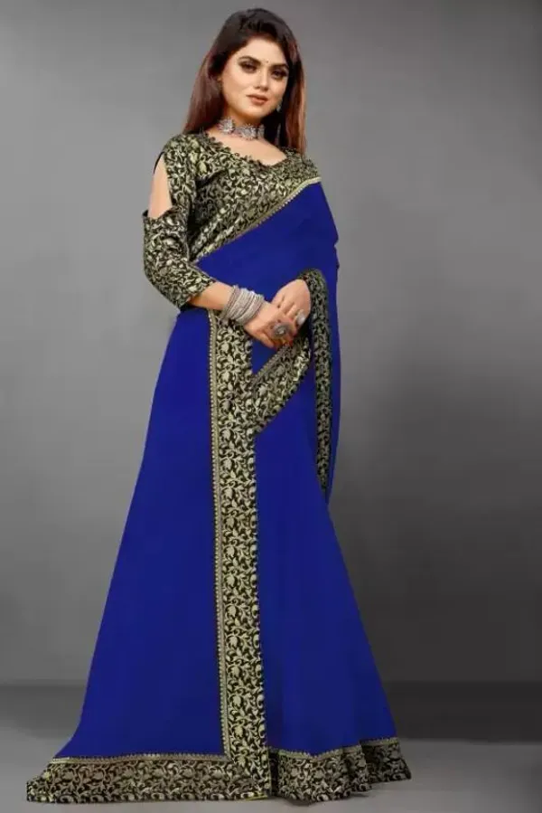 Shree_Shubh_Creation_Solid/Plain_Daily_Wear_Georgette_Saree_(Blue)