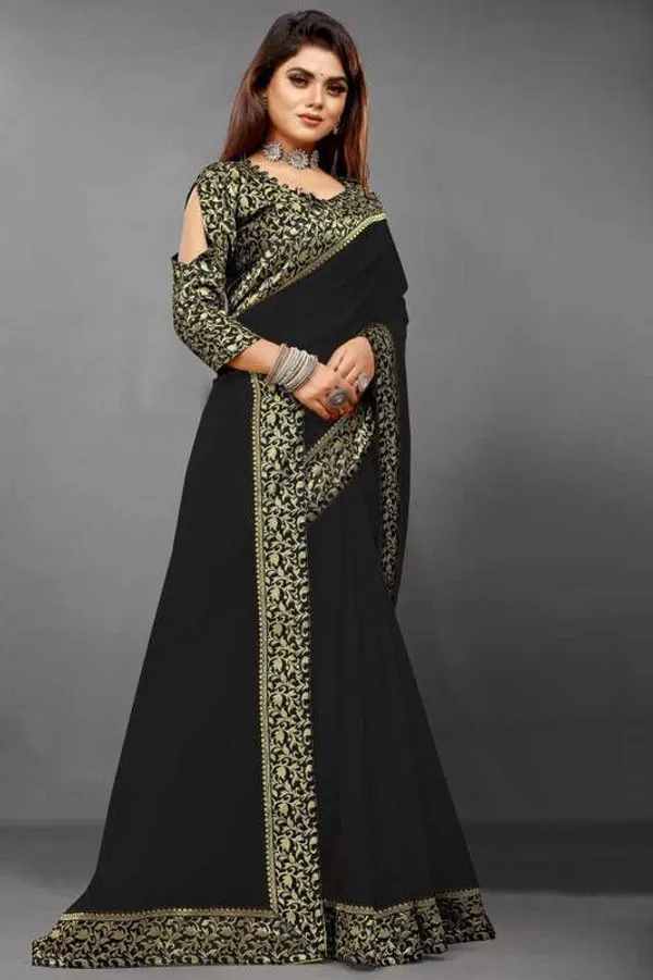 Shree_Shubh_Creation_Solid/Plain_Daily_Wear_Georgette_Saree_(Black)