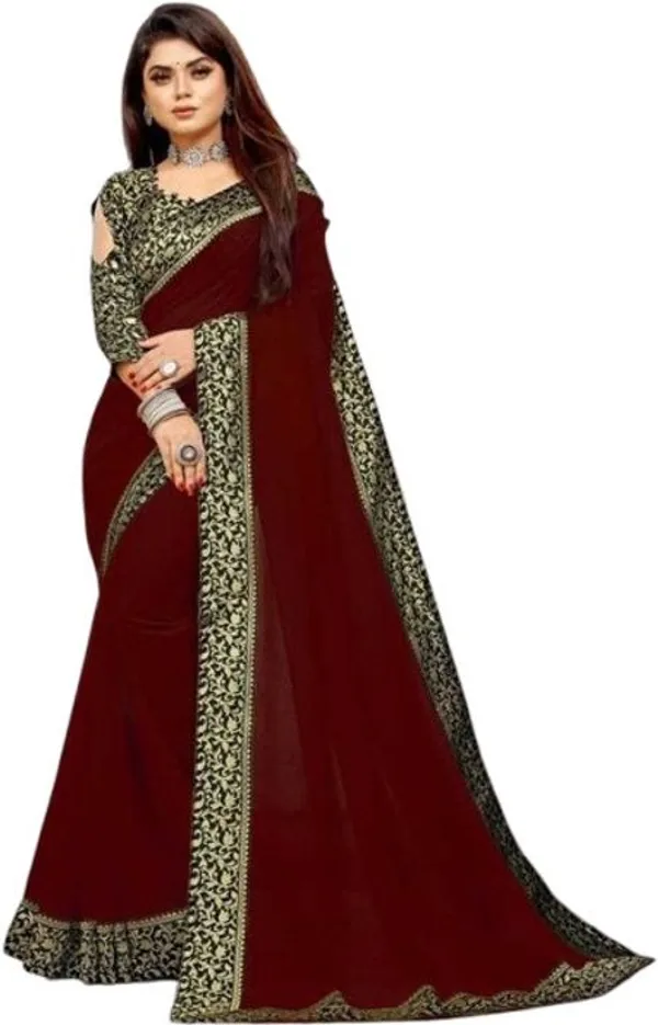 Shree_Shubh_Creation_Solid/Plain_Daily_Wear_Georgette_Saree_(Maroon)