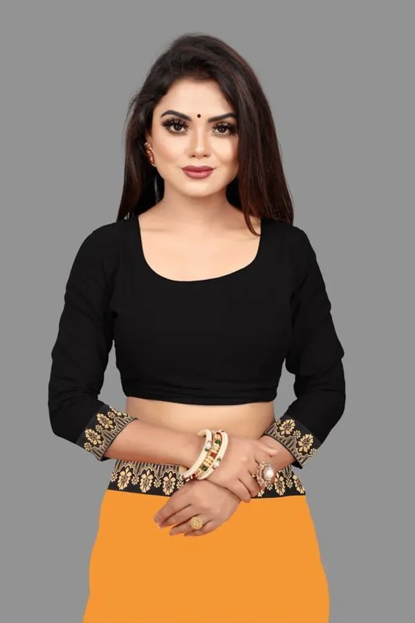 Shree_Shubh_Creation_Solid/Plain_Bollywood_Georgette_Saree_(Mustard)