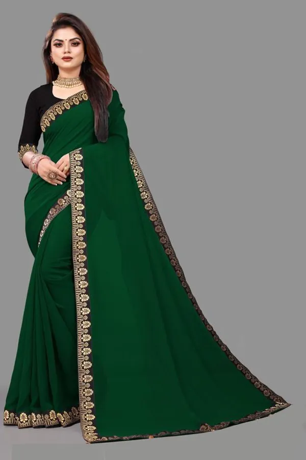 Shree_Shubh_Creation_Solid/Plain_Bollywood_Georgette_Saree_(Dark_Green)