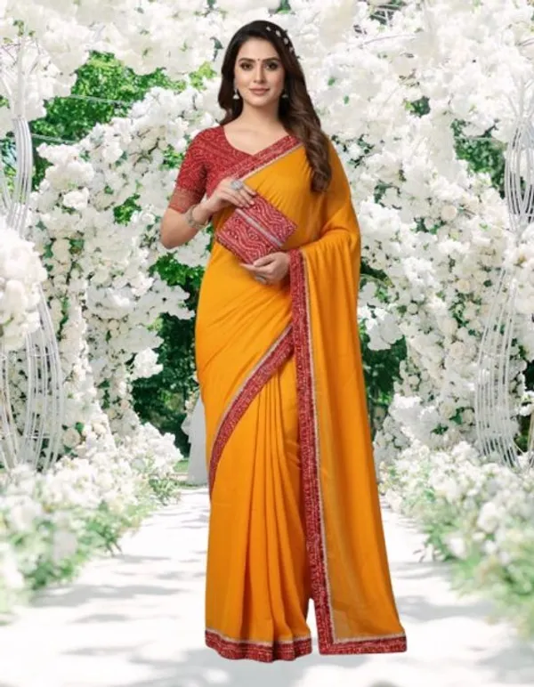 Shree_Shubh_Creation_Self_Design,_Woven,_Solid/Plain_Bandhani_Silk_Blend_Saree_(Mustard)