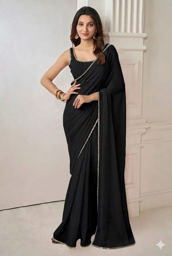Shree_Shubh_Creation_Solid/Plain_Daily_Wear_Georgette_Saree_(Black)