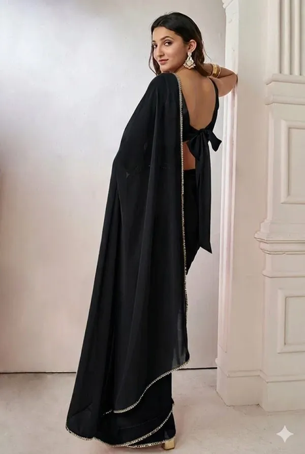 Shree_Shubh_Creation_Solid/Plain_Daily_Wear_Georgette_Saree_(Black)