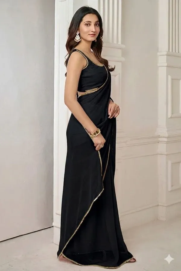 Shree_Shubh_Creation_Solid/Plain_Daily_Wear_Georgette_Saree_(Black)