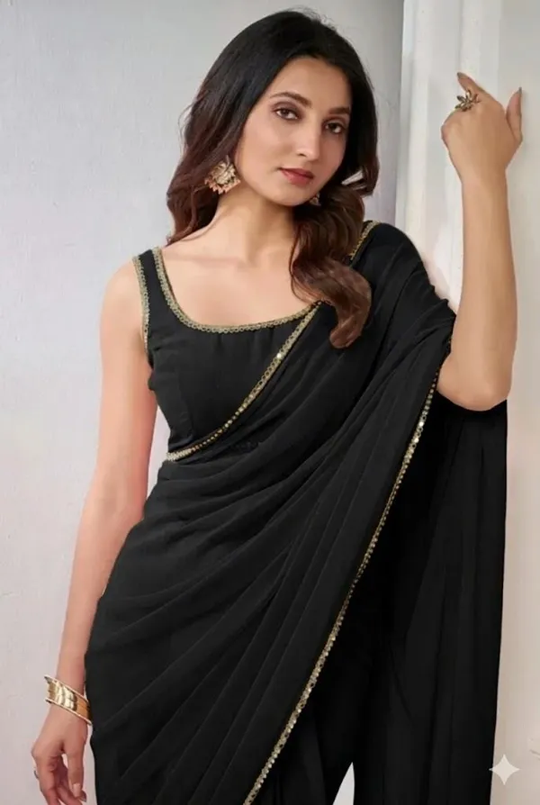 Shree_Shubh_Creation_Solid/Plain_Daily_Wear_Georgette_Saree_(Black)