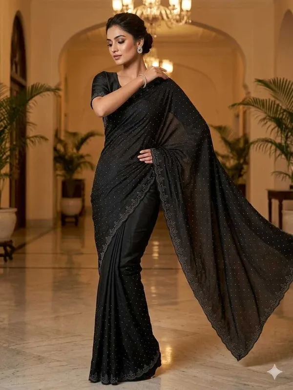 Shree_Shubh_Creation_Self_Design,_Embellished_Daily_Wear_Georgette_Saree_(Black)