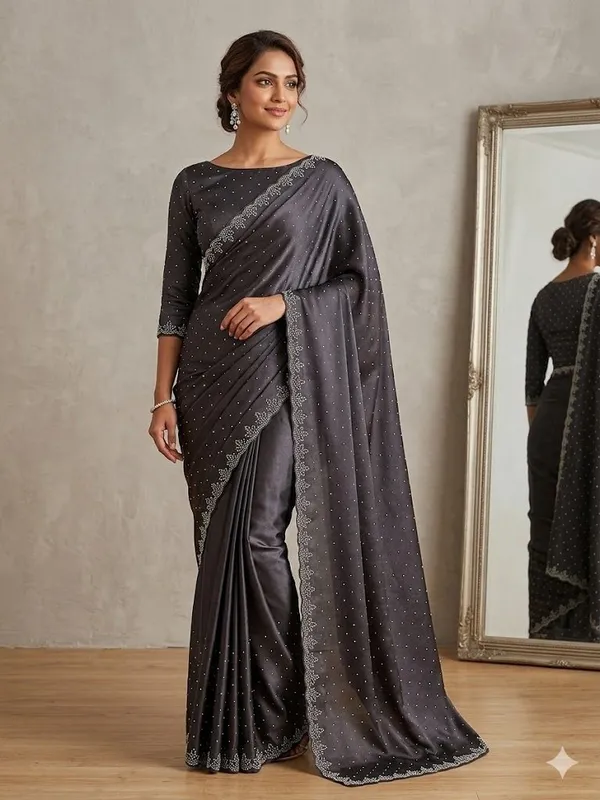 Shree_Shubh_Creation_Self_Design,_Embellished_Daily_Wear_Georgette_Saree_(Black)