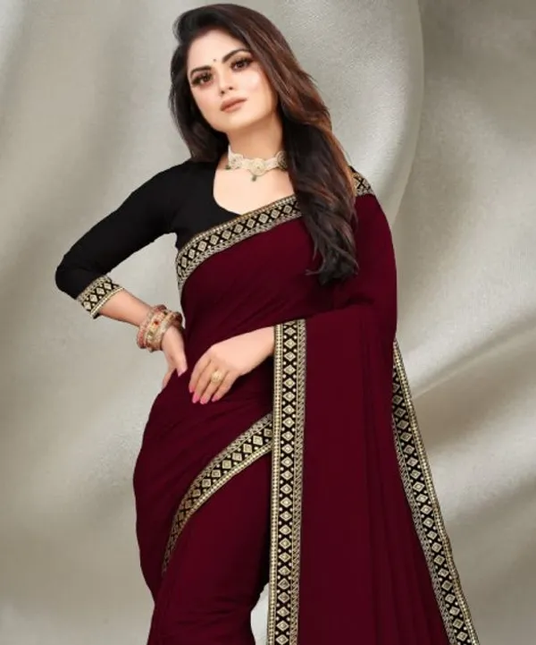 Shree_Shubh_Creation_Solid/Plain,_Woven_Daily_Wear_Georgette_Saree_(Maroon)