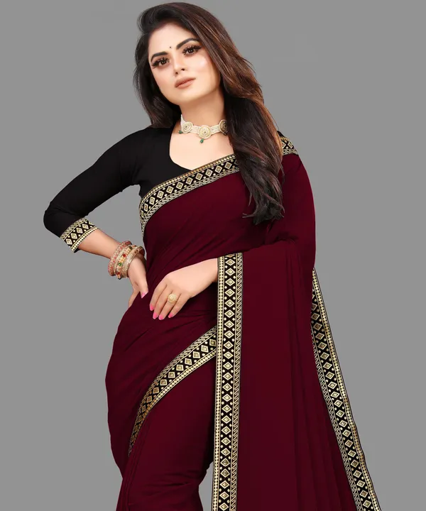 Shree_Shubh_Creation_Solid/Plain,_Woven_Daily_Wear_Georgette_Saree_(Maroon)