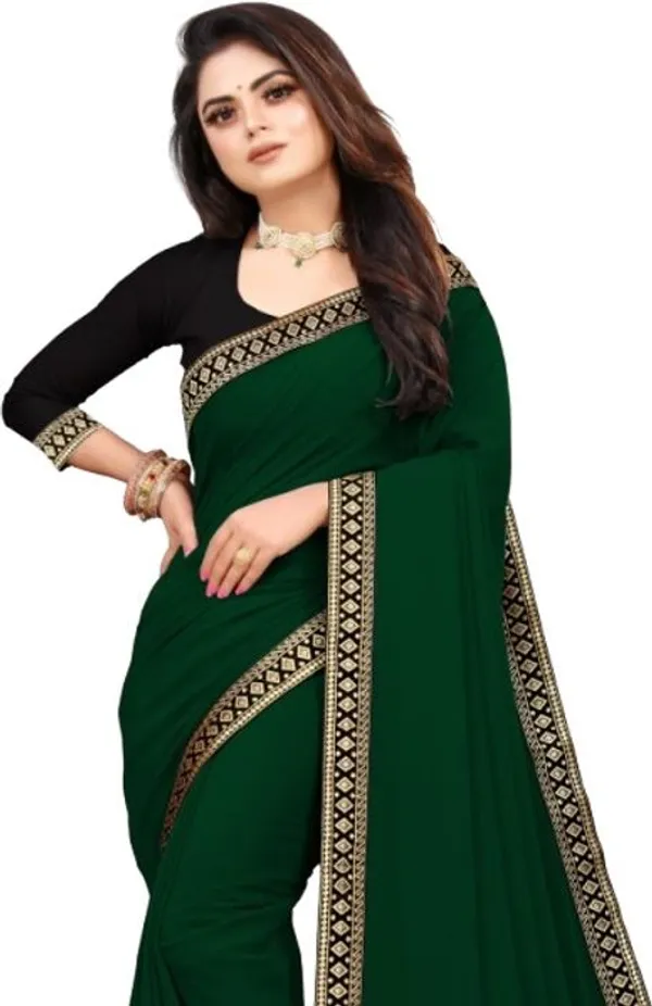 Shree_Shubh_Creation_Embellished,_Solid/Plain,_Dyed_Daily_Wear_Georgette_Saree_(Dark_Green)