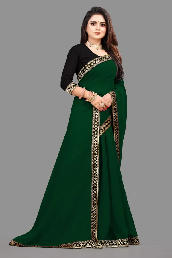 Shree_Shubh_Creation_Embellished,_Solid/Plain,_Dyed_Daily_Wear_Georgette_Saree_(Dark_Green)