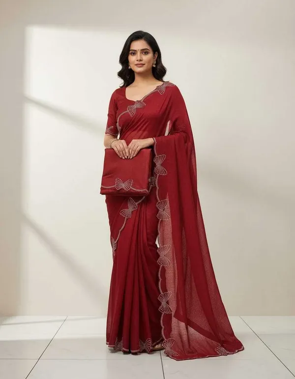 Shree_Shubh_Creation_Self_Design,_Woven_Daily_Wear_Georgette_Saree_(Maroon)