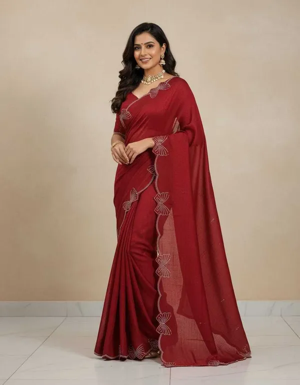 Shree_Shubh_Creation_Self_Design,_Woven_Daily_Wear_Georgette_Saree_(Maroon)