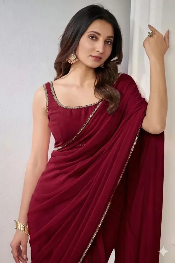 Shree_Shubh_Creation_Solid/Plain_Daily_Wear_Georgette_Saree_(Maroon)