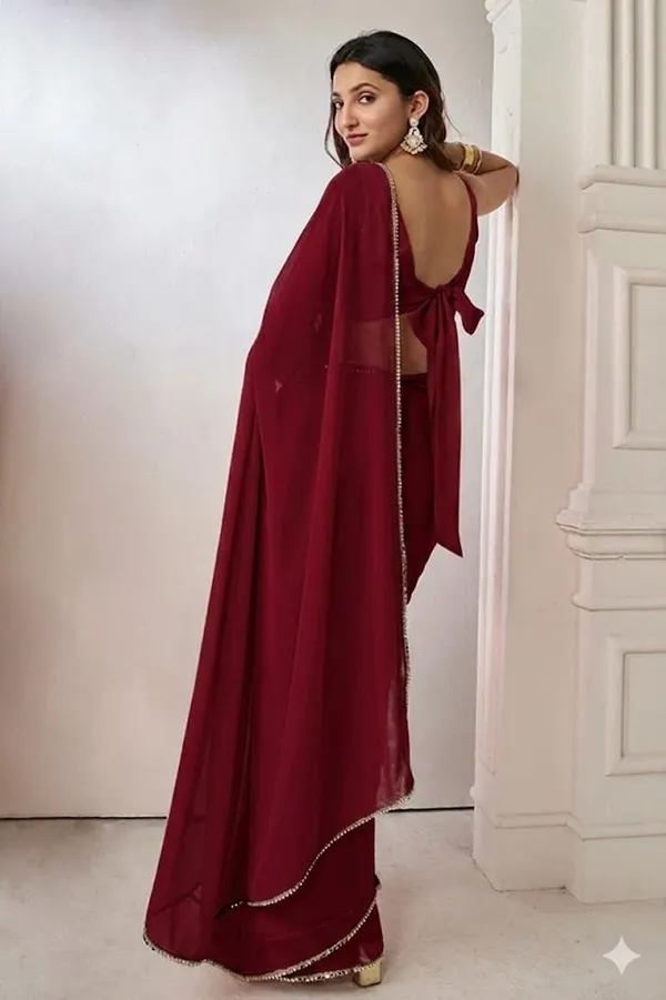 Shree_Shubh_Creation_Solid/Plain_Daily_Wear_Georgette_Saree_(Maroon)