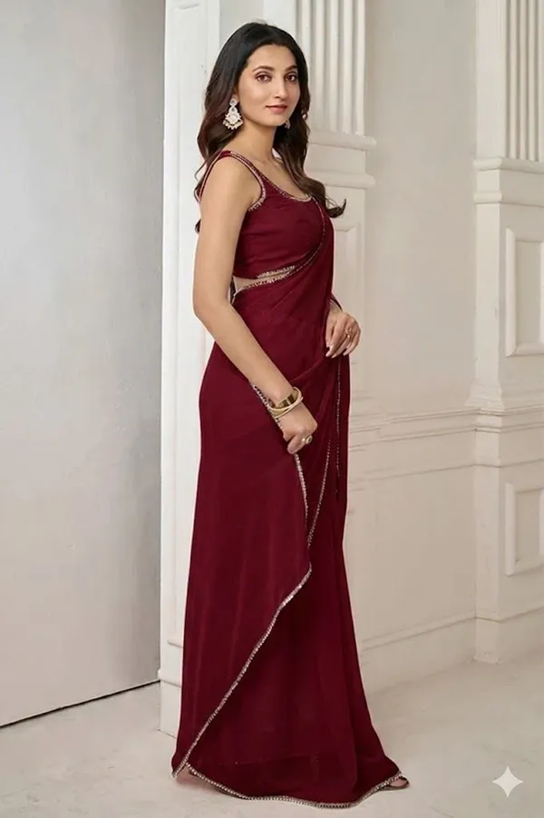 Shree_Shubh_Creation_Solid/Plain_Daily_Wear_Georgette_Saree_(Maroon)