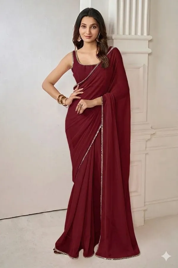 Shree_Shubh_Creation_Solid/Plain_Daily_Wear_Georgette_Saree_(Maroon)