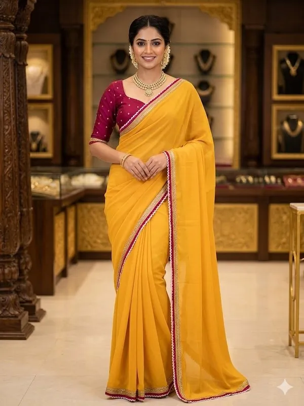 Shree_Shubh_Creation_Self_Design,_Embellished_Daily_Wear_Georgette_Saree_(Yellow)